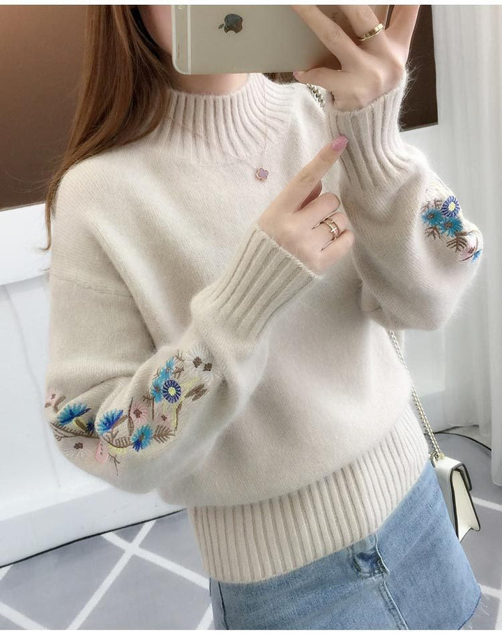 SASKIA | Grand pull en coton tricoté avec broderie florale