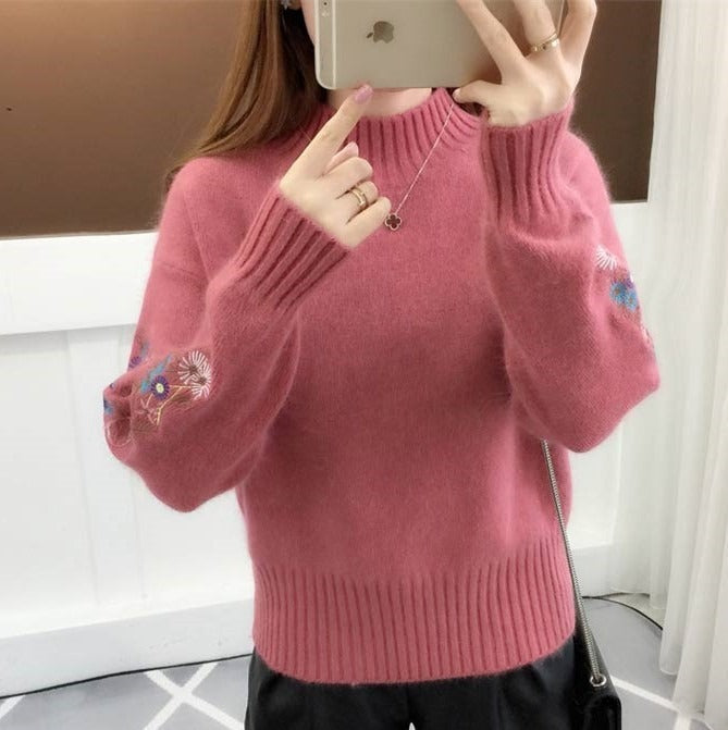 SASKIA | Grand pull en coton tricoté avec broderie florale