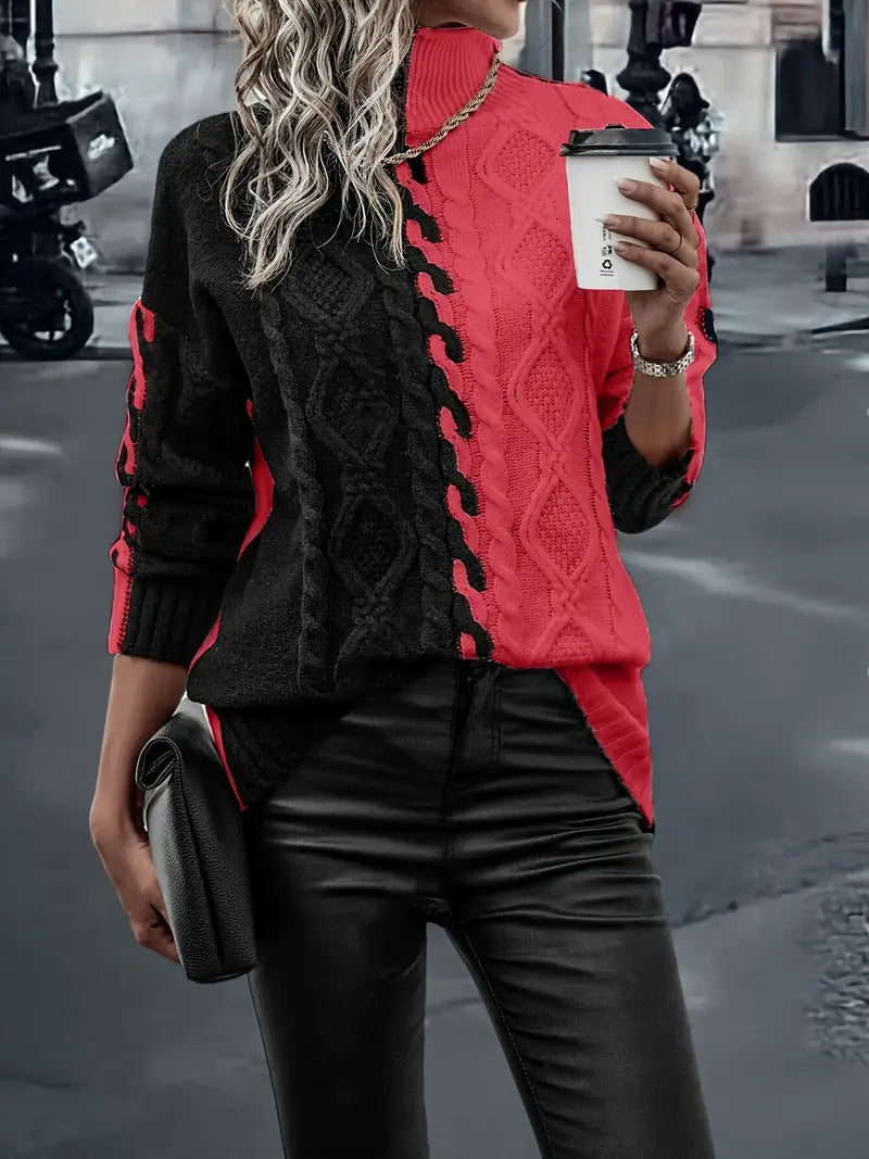 LEOVIA | Pull rayé élégant avec col montant