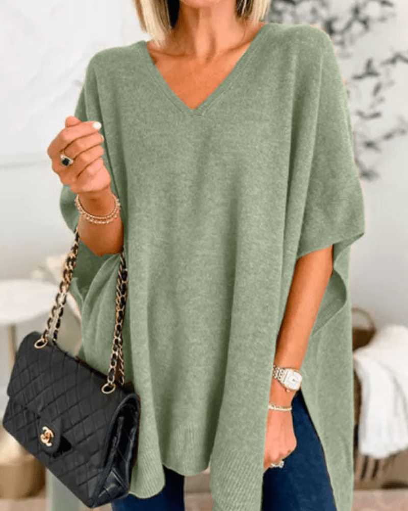 ERIKA | Poncho-Pull avec décolleté en V et coupe décontractée